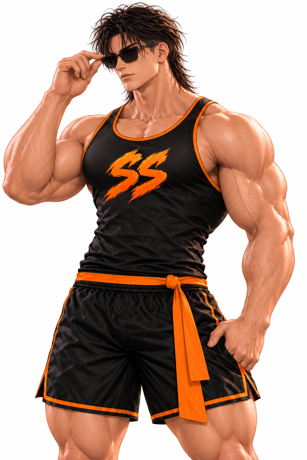 Shonen Shred facing left toward the headline, wearing a black SS tank top and dark sunglasses